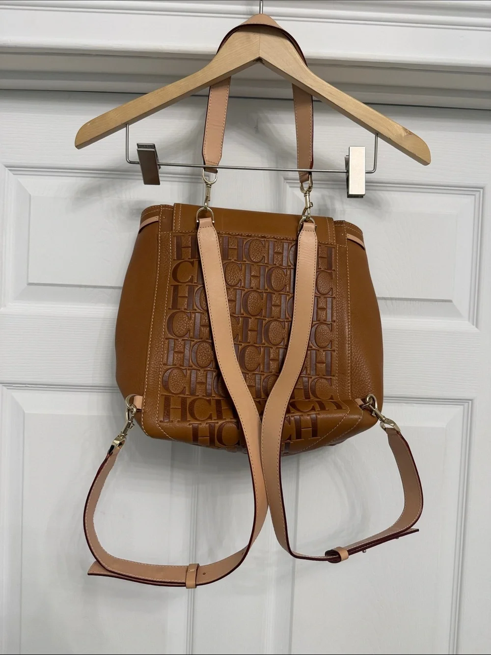 Carolina Herrera Tan Leather Logo-Embossed Backpack